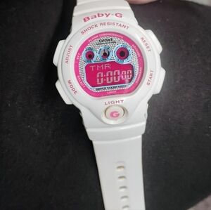 Casio White and Pink Smartwatch with Digital Display